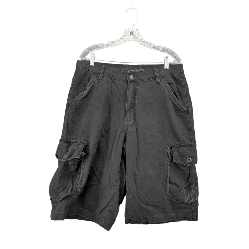 Mens Vurt Cargo Shorts Size 34 Black Pockets 100% Cotton Logo